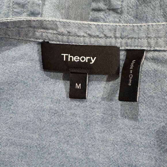 Theory Ofeliah Light Blue Cotton Chambray Split Back Blouse Top Women’s Medium - Picture 3 of 5